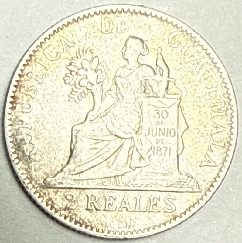 Guatemala 1897 2 Reales .835 Silver