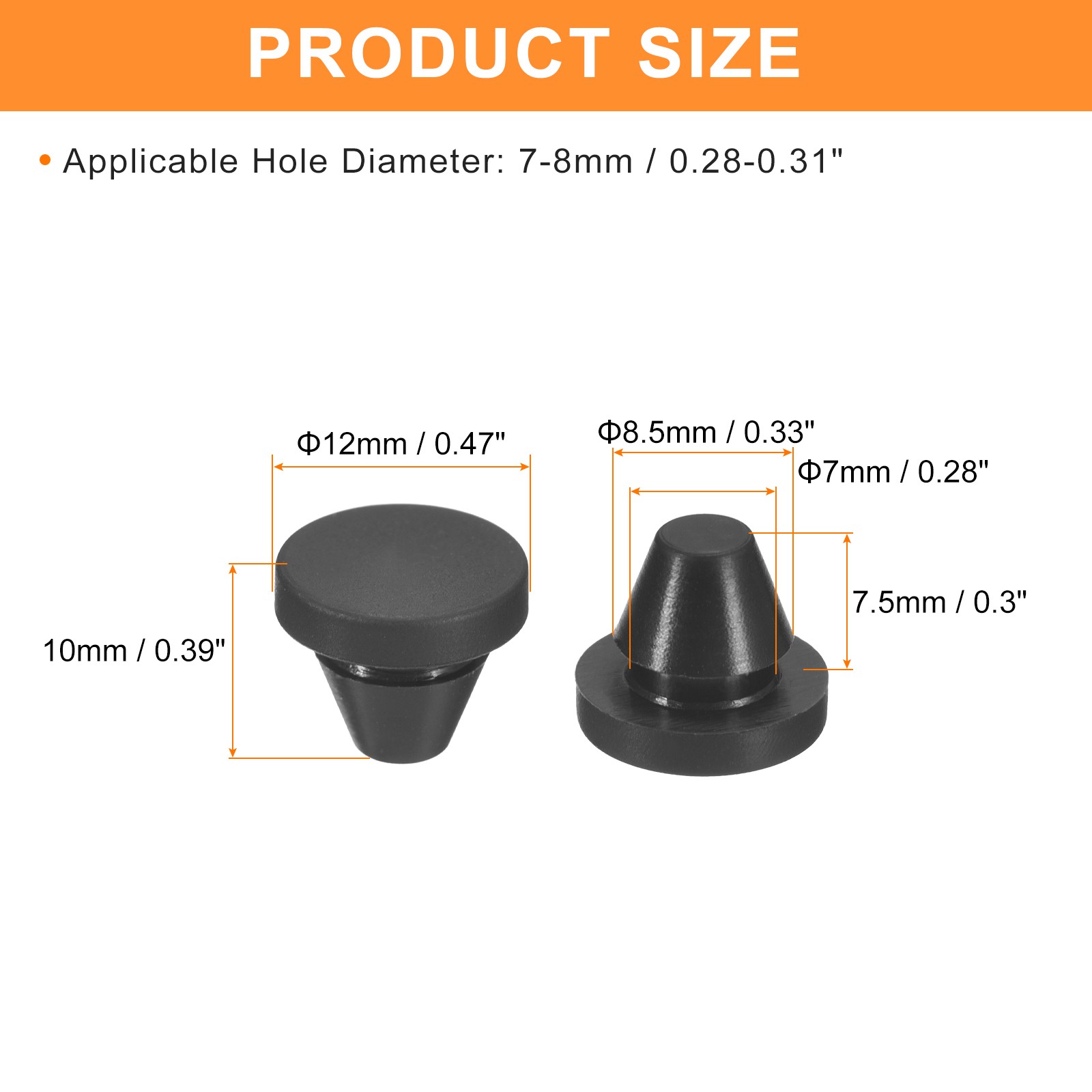 15Pcs Silicone Plugs Rubber Round Hole Plugs for 7-8mm Hole Black