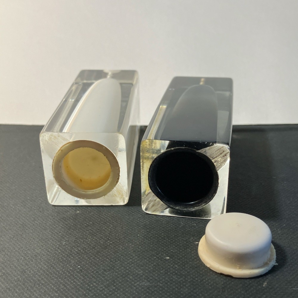 Clear Plastic Salt & Pepper Shakers Set Black & White Modern Design