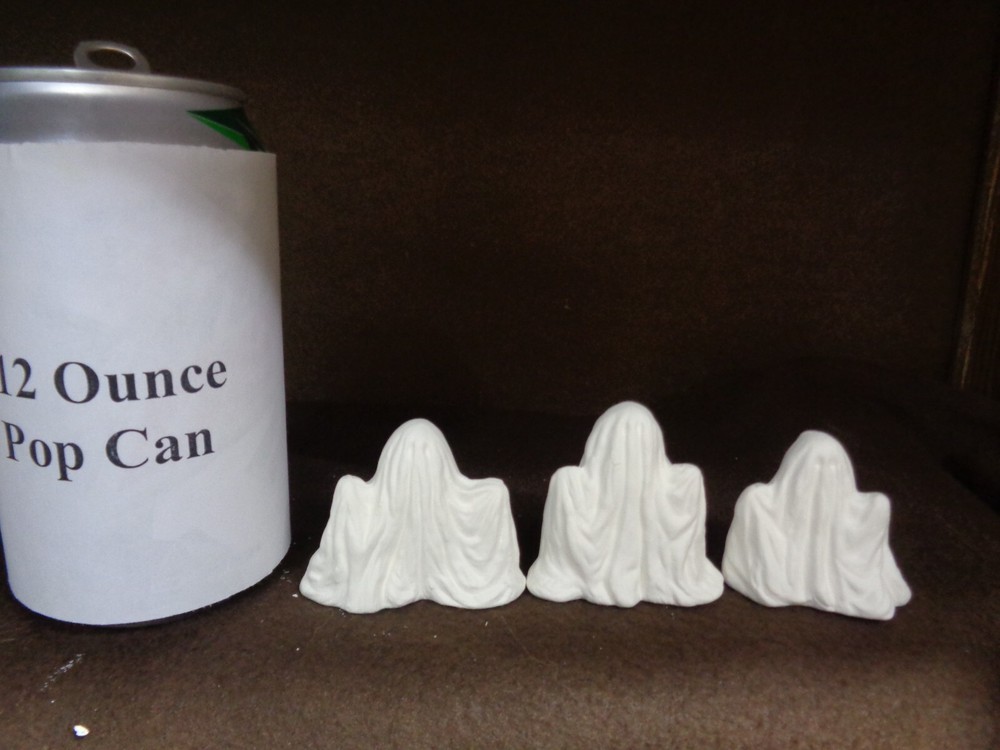 E534 - 3 Ceramic Bisque 1 1/2" SMALL Ghosts - Ready to Paint