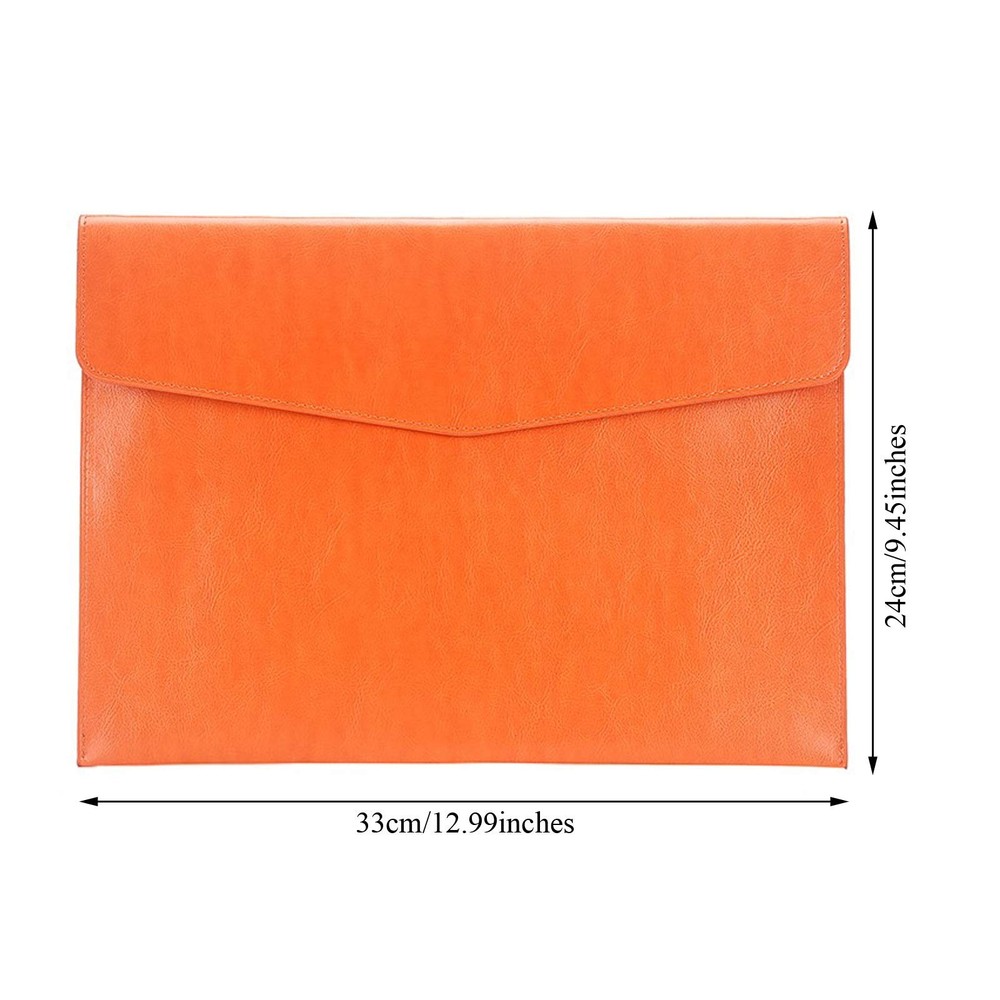 A4 File Folder PU Leather Document Holder Envelope Case Snap Closure Orange