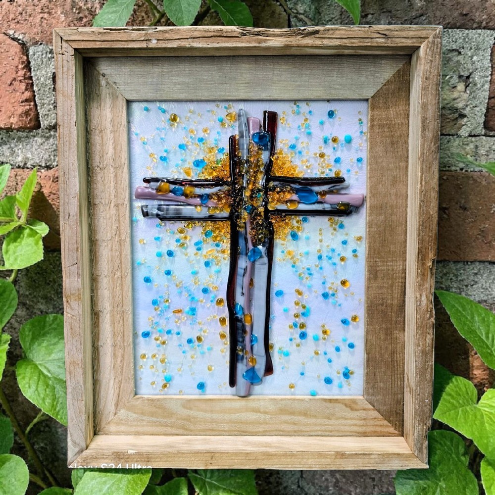 Fused Glass Cross With Frame