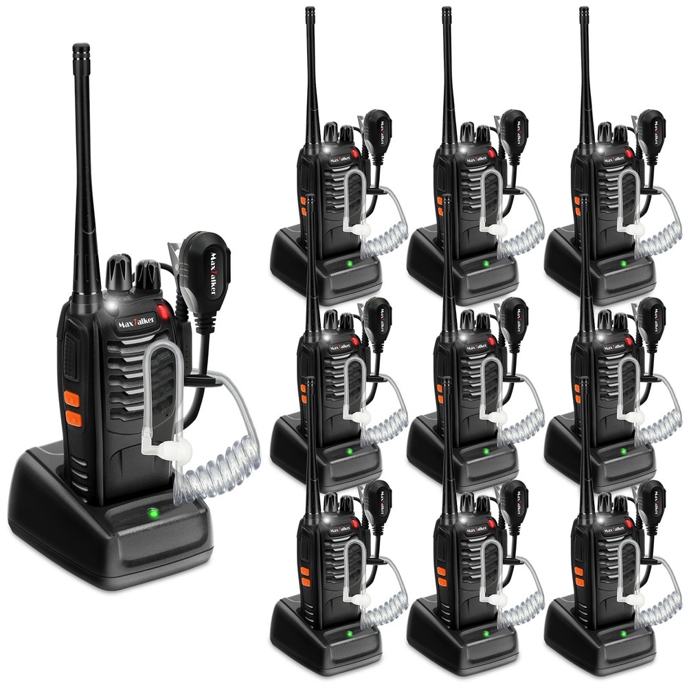 Radios Walkie Talkies Long Range: MaxTalker MT-8S 10 Pack Talkie Black