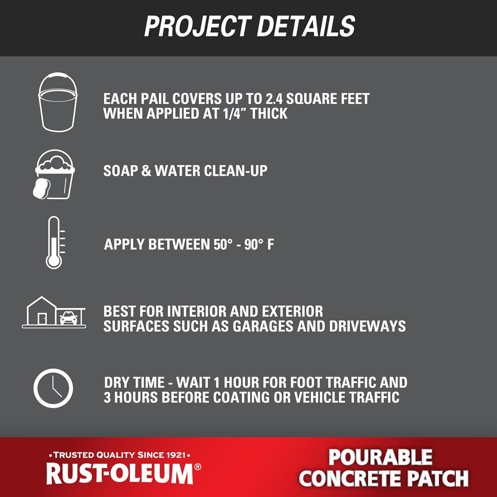 Rust-Oleum 369667 Pourable Concrete Patch, 5 Lb Pail