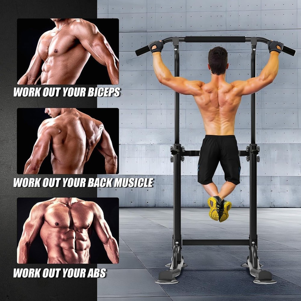 Power Tower Pull Up Bar Station, Free Standing Pull Up Rack Dip Station for H...