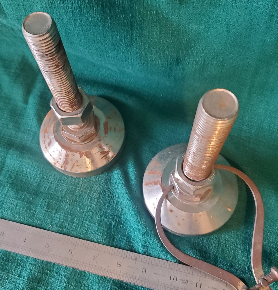 Two 4" Adjustable Solid Steel Machine Leveler Foot Pads 8" Tall