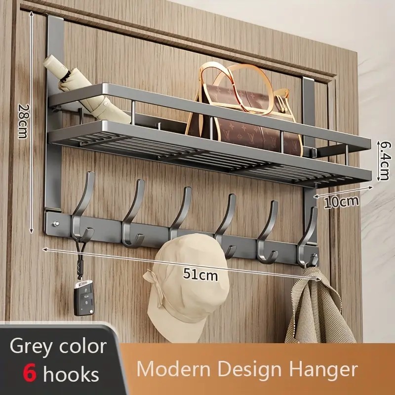 Over the Door 6 Hooks Rack Hanger Bathroom Metal Organizer for Clothes Hats Bags