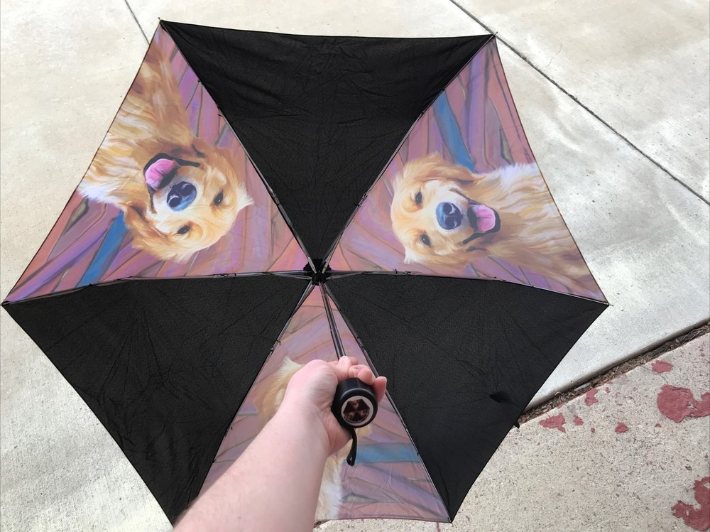 Golden Retriever Compact Umbrella - Never Used - Cute! 40” Coverage - Fast Ship