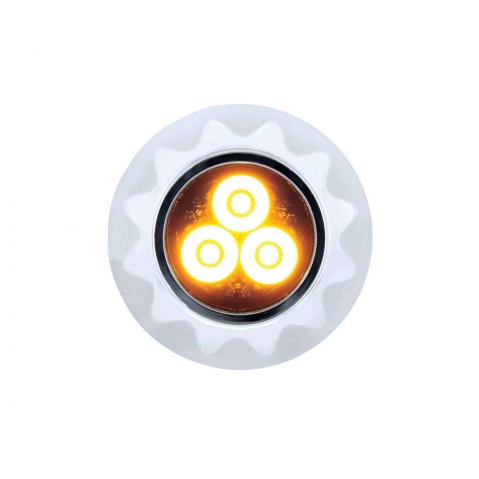3 Amber LED Mini Warning Light w/ Chrome Bezel - 12 Flash Pattern - Clear Lens