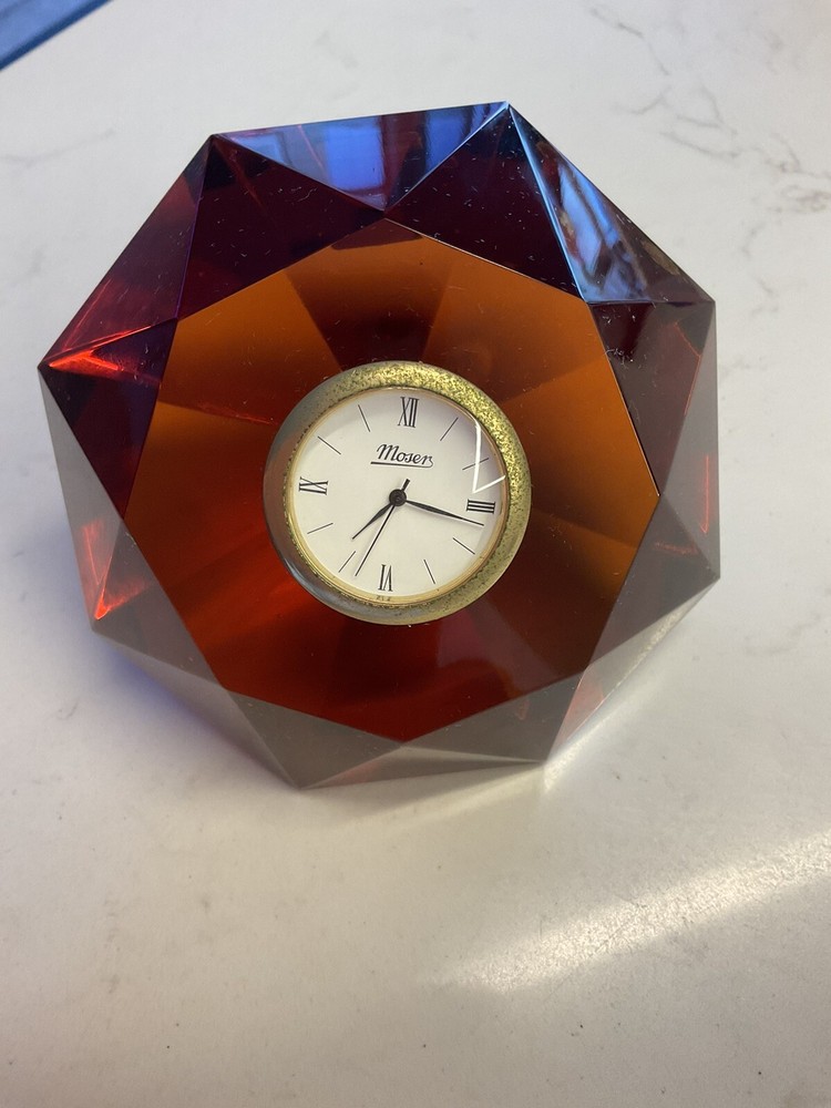 Moser Red Crystal Clock Signed