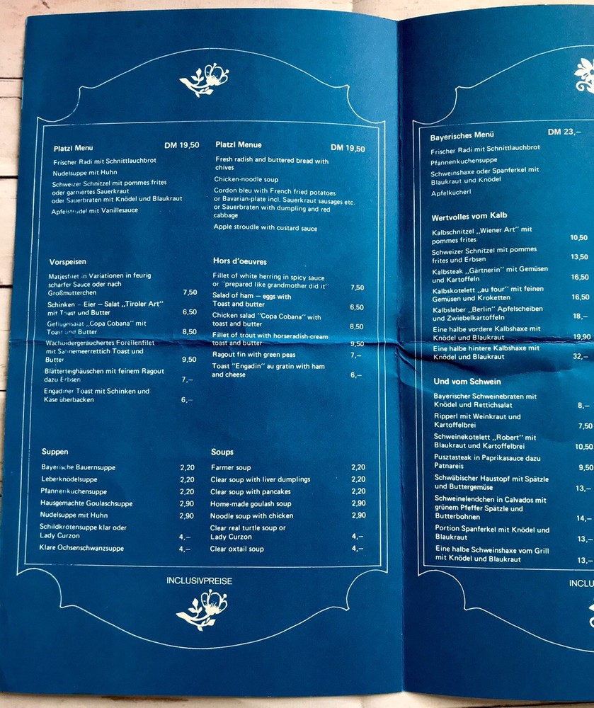 Vintage German Dinner Menu Cueisen And Getrante Blue Restaurant Germany