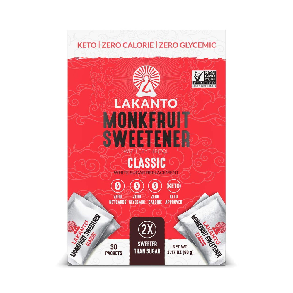 Classic Monk Fruit Sweetener with Erythritol Packets - White Sugar Replacement,