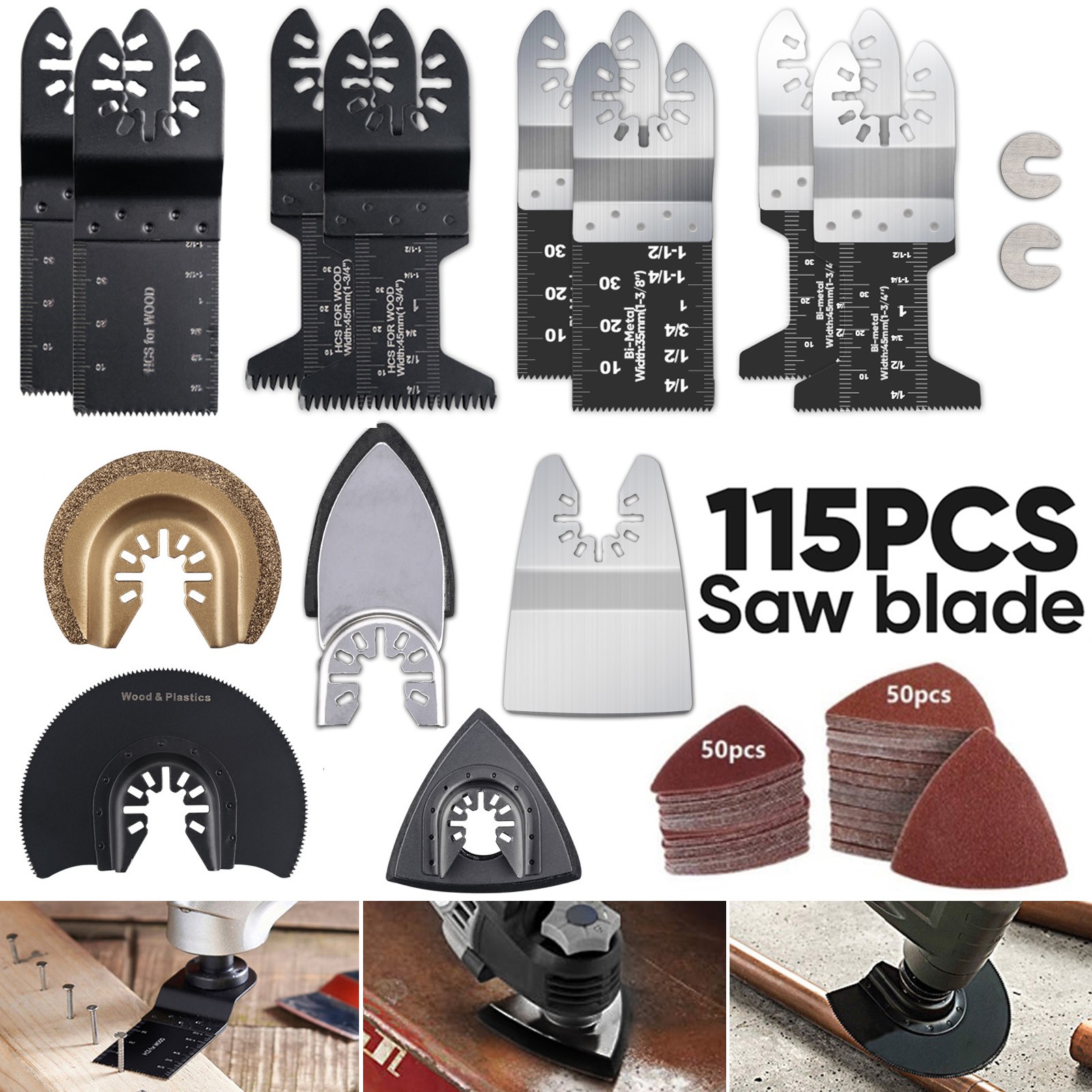 115/230PACK Multi Tool Oscillating Saw Blades Cutter Metal Carbon Wood Sandpaper