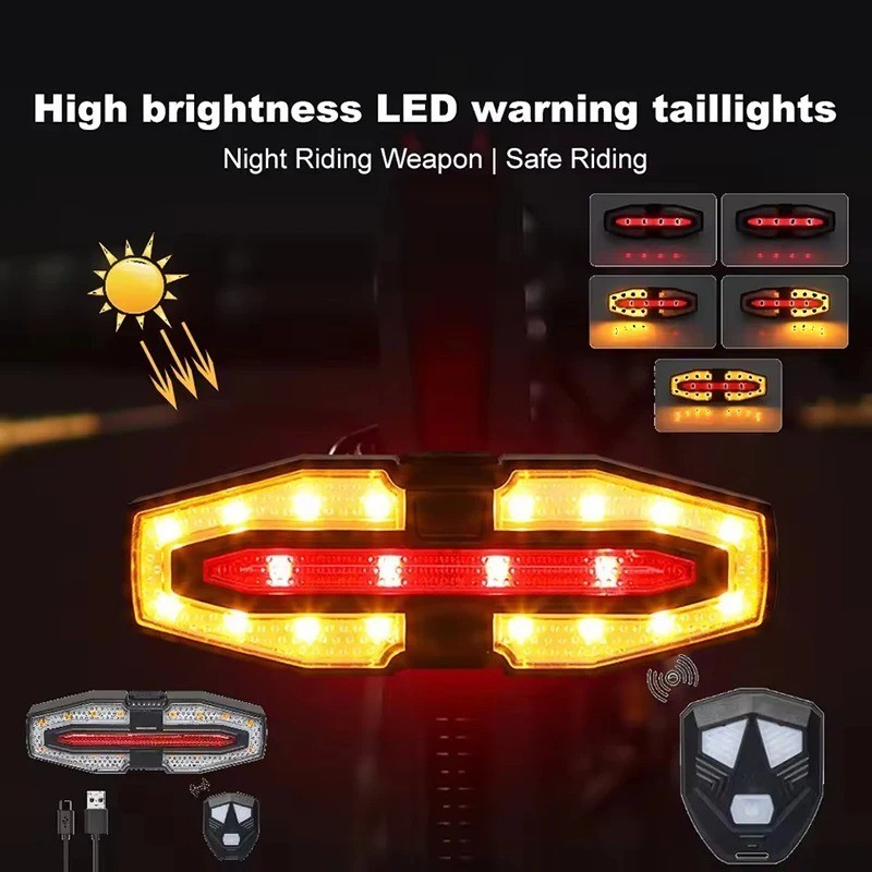 Wireless Bike Indicator Tail Light Remote Control Rechargeable LED Rear Lamp