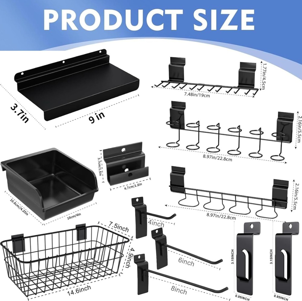 40-Piece Slatwall Organizer Kit - Includes Hooks, Shelves, Baskets, Bins, Screwd