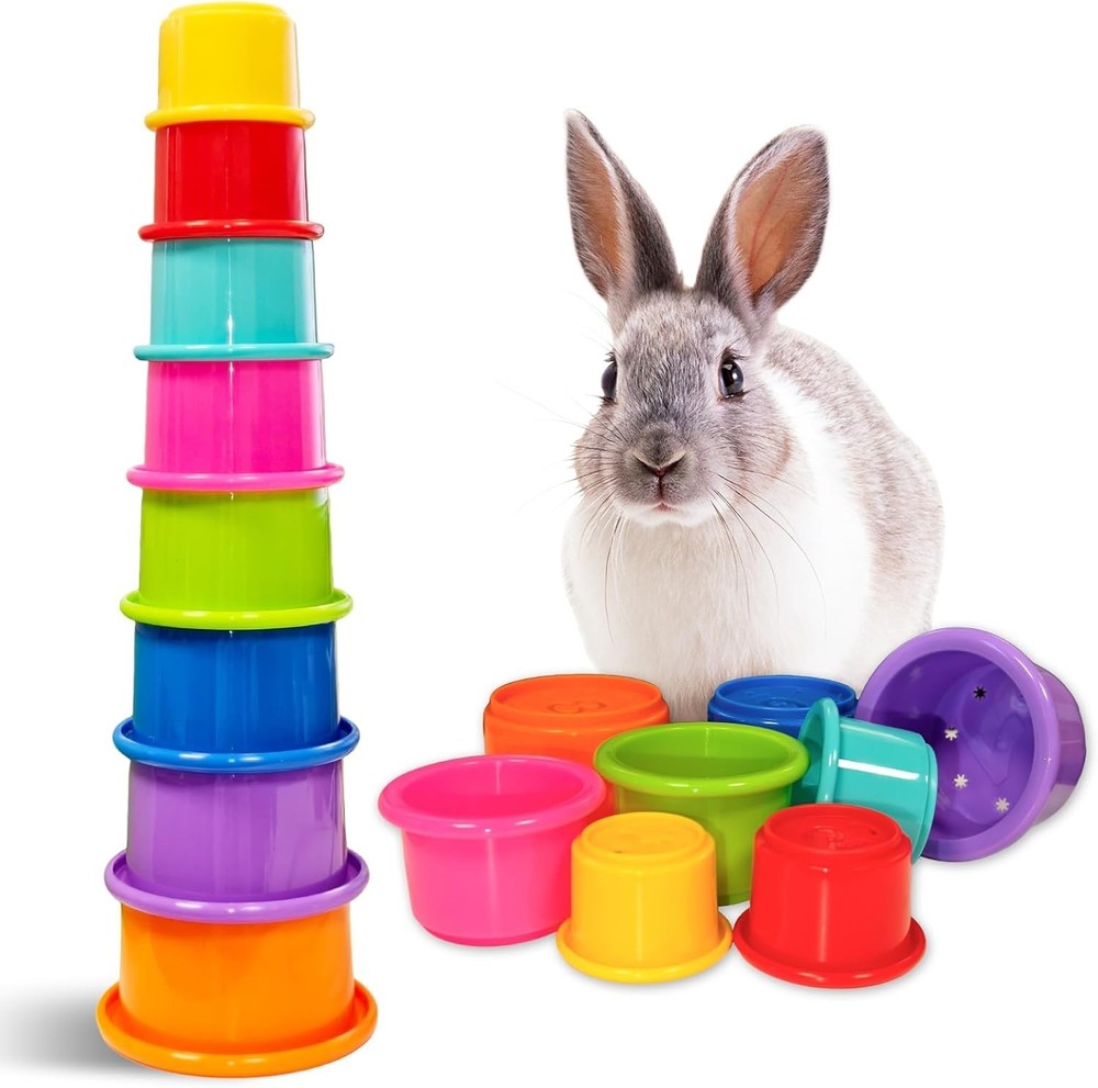 Interactive 8-Piece Nesting Cups for Rabbits & Guinea Pigs - Safe Playtime