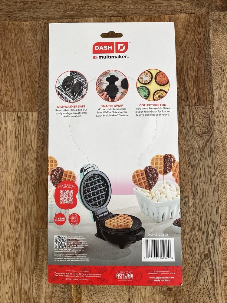 2 DASH REMOVABLE MINI WAFFLE PLATES HEART STAR SHAPE MULTIMAKER 4” NONSTICK NEW