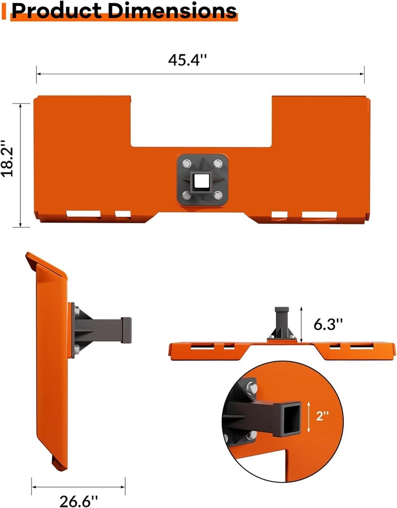 3/8" Skid Steer Mount Plate 2" Removable Trailer Hitch Receiver Attach Universal