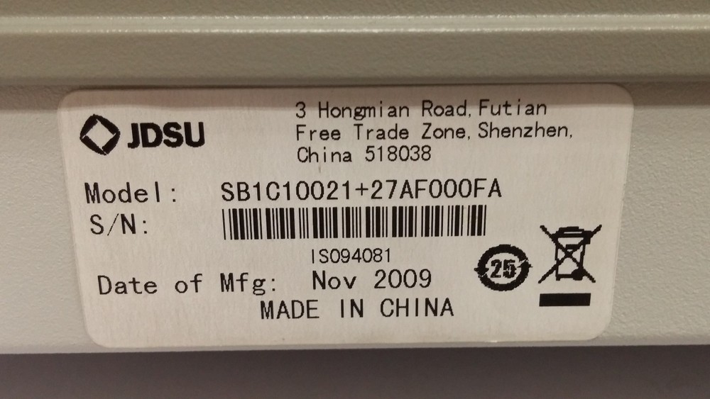 JDSU SB Switch, SB1C10021+27AF000FA, Benchtop Programmable Optical Switch, 1 x 2