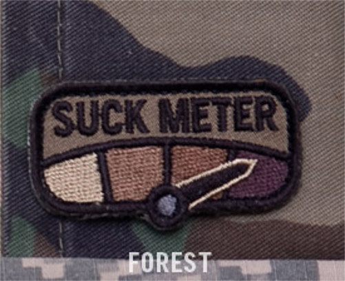 MORALE Patch Mil spec Monkey- SUCK METER - Forest 2" x 1.1" hook backing