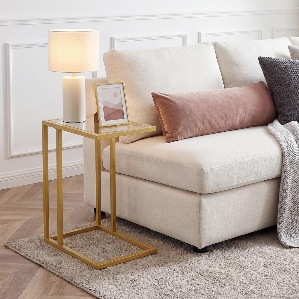 C Shaped End Table, Set of 2, Side Table for Sofa, Couch Table for Small Spac...