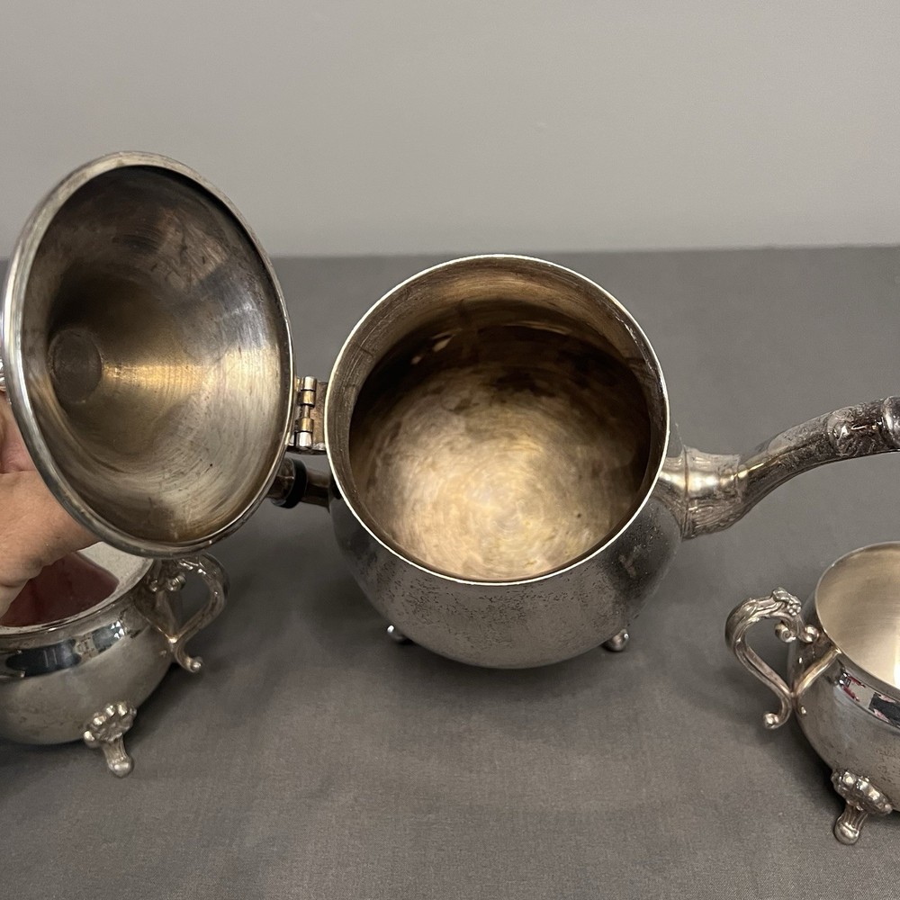 VTG Aged Leonard Silver Plated 3 Piece Tea Set W/ Sugar Dish & Creamer
