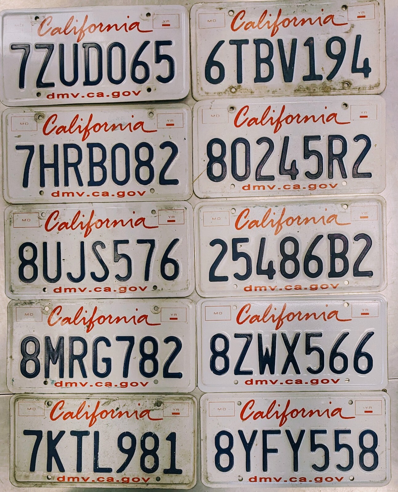 BULK LOT of 10 California License Plates NICE QUALITY