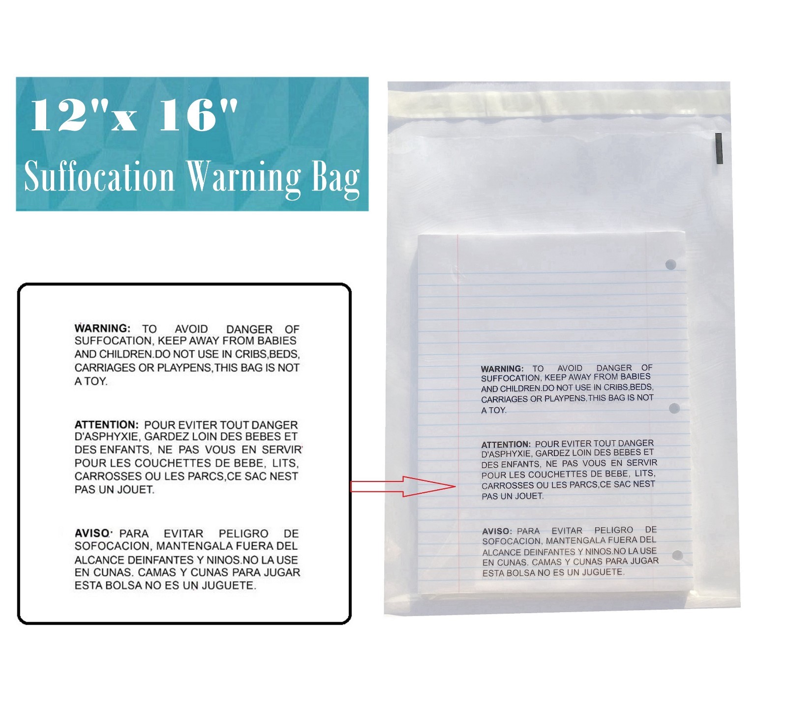 Clear Bags Suffocation Warning Self Seal Merchandise Bag 1.5 Mil -ST ShipMailers