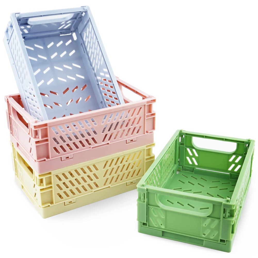 4 Pack Mini Plastic Baskets for Shelf Storage Organizing, Small Plastic Baske...
