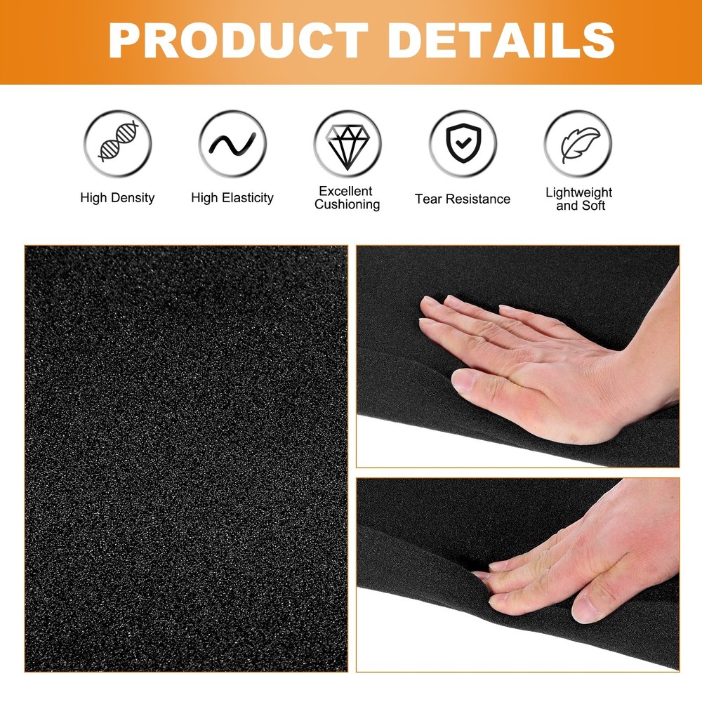 2 pcs Polyurethane Foam Inserts, 16"Lx12"Wx1"T Packing Sheets(Black)