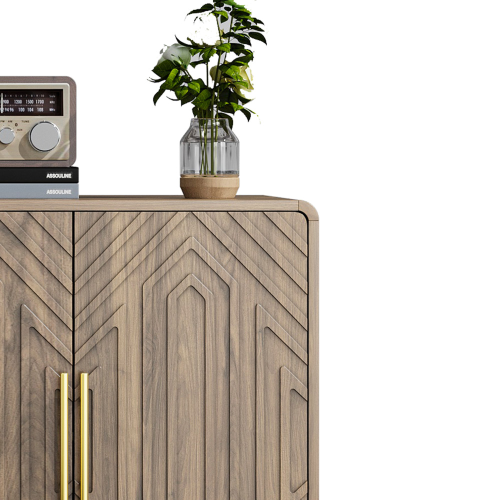 Sideboard with carved doors, storage compartments, and adjustable shelves