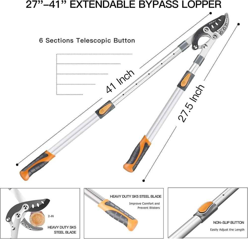 27-41'' Extendable Anvil Loppers w/ Compound Action Tree Trimmer Pruner Branches