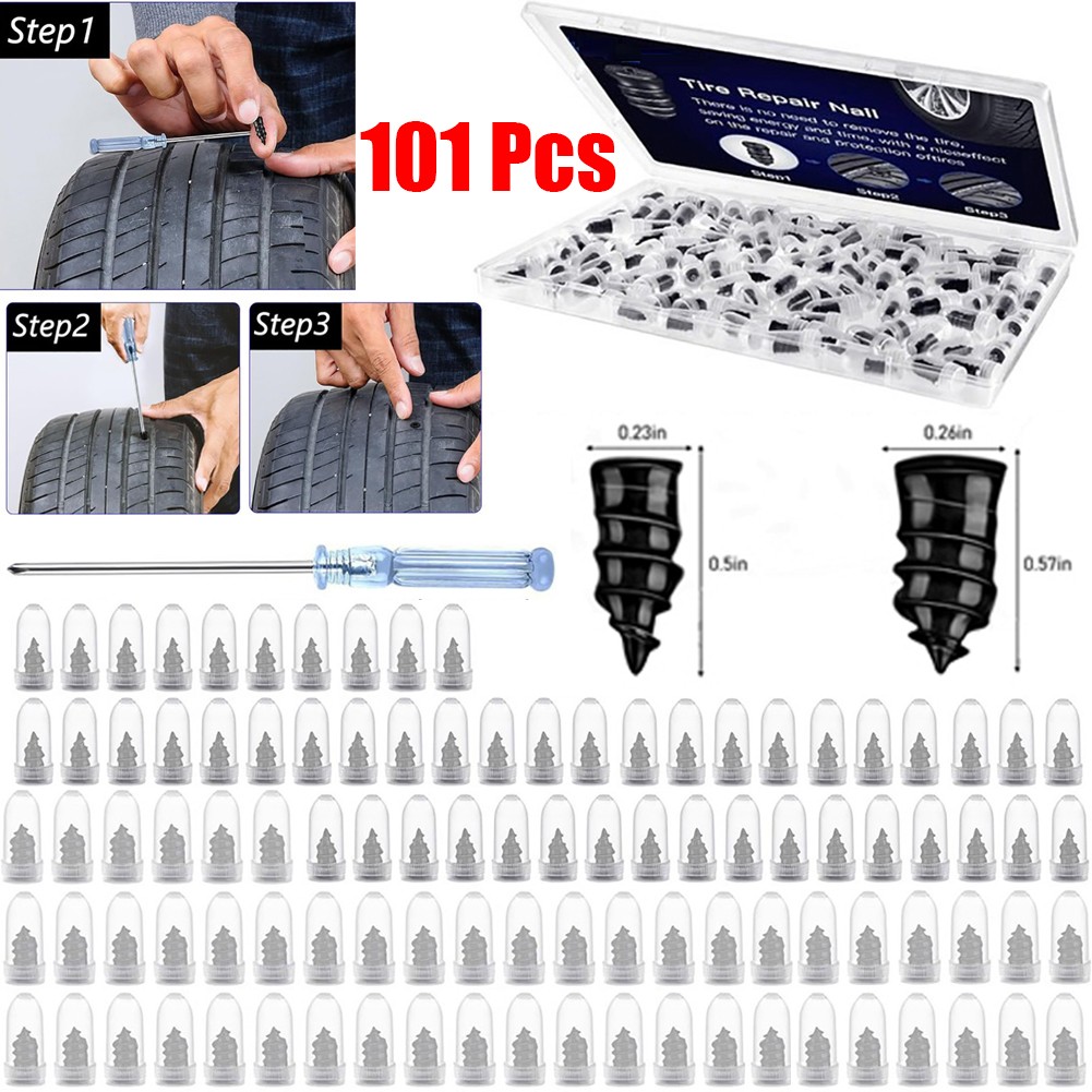 101 Pcs Rubber Tire Nail Repair Kit Screw In Tire Plugs for Car Truck SUV Van