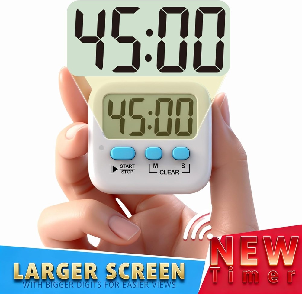 Versatile 2 Pack Kitchen & Classroom Timers - Large Display, Loud/Silent Mode