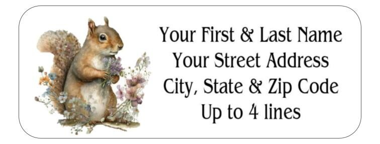 150 Cute Squirrel with Flowers Mailing Return Address Labels Personalized