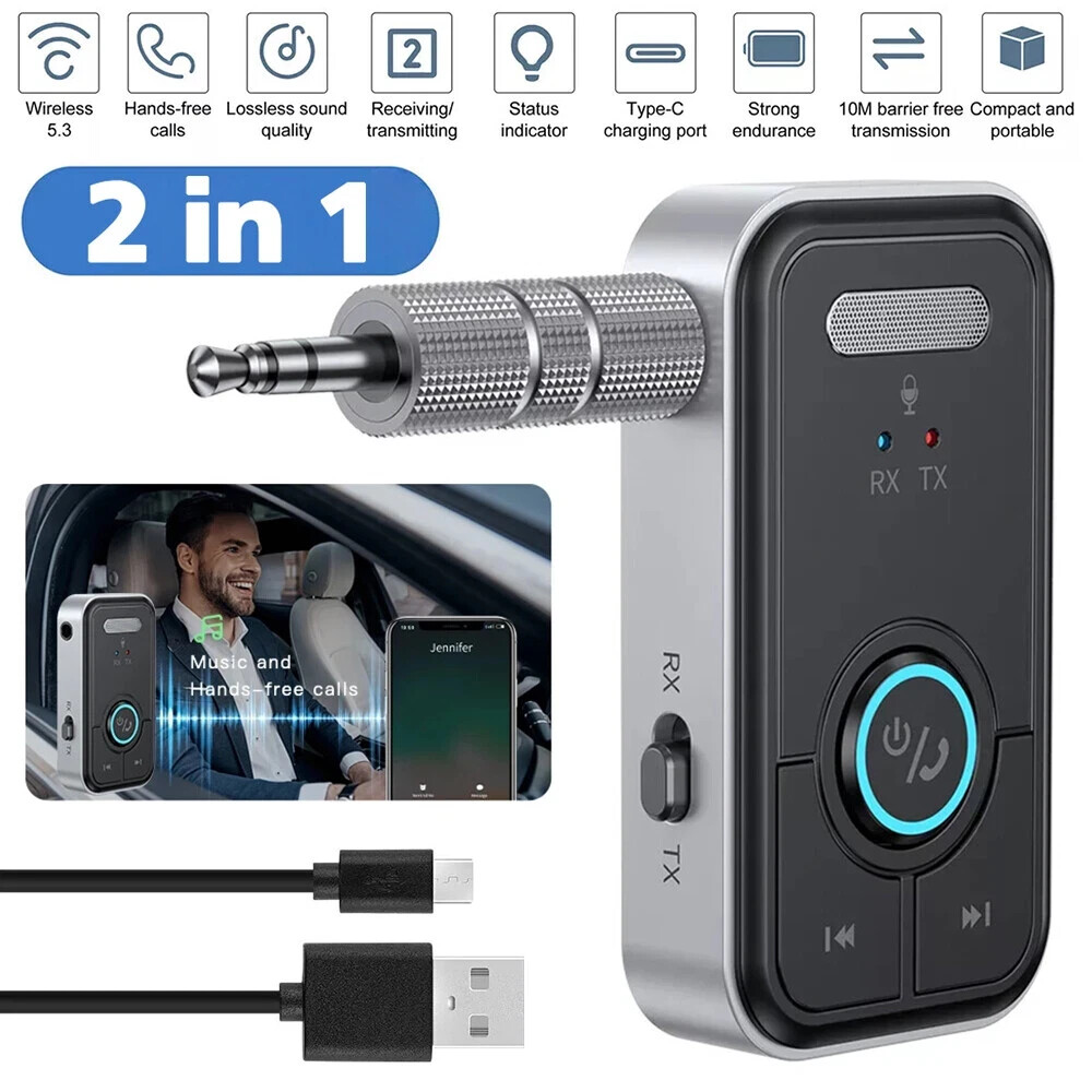 Transmitter Receiver 2 IN 1 Bluetooth 5.3 Wireless Audio 3.5mm USB Aux Adapter