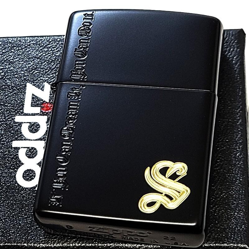 Zippo Initial S Matte Black Etching Engraving Regular Lighter Japan