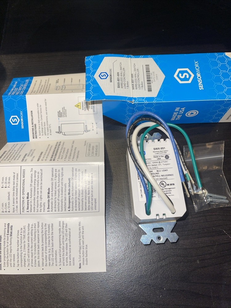 SensorWorx Wireless Wall Switch Load Controller SWX-851-WH￼120/277 VAC