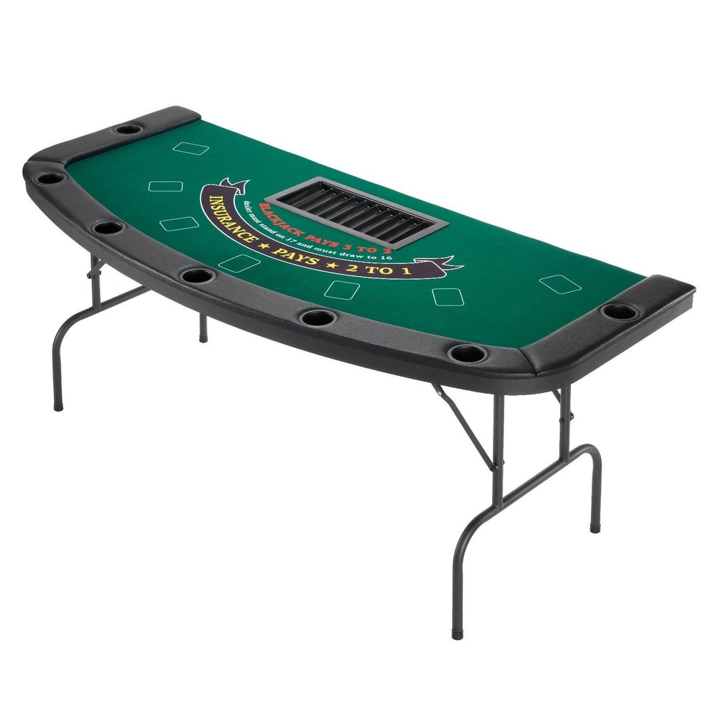 72in Foldable 7-Player Poker Table Semi-Oval Shape Felt Top Waterproof Padding