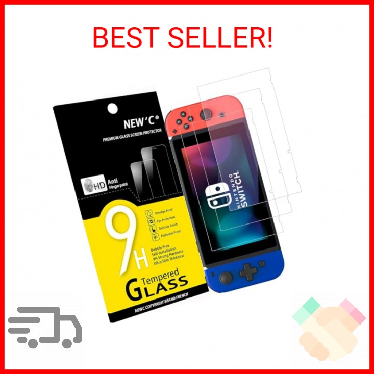 NEW'C 3 Pack Designed for Nintendo Switch Screen Protector Tempered Glass, Case