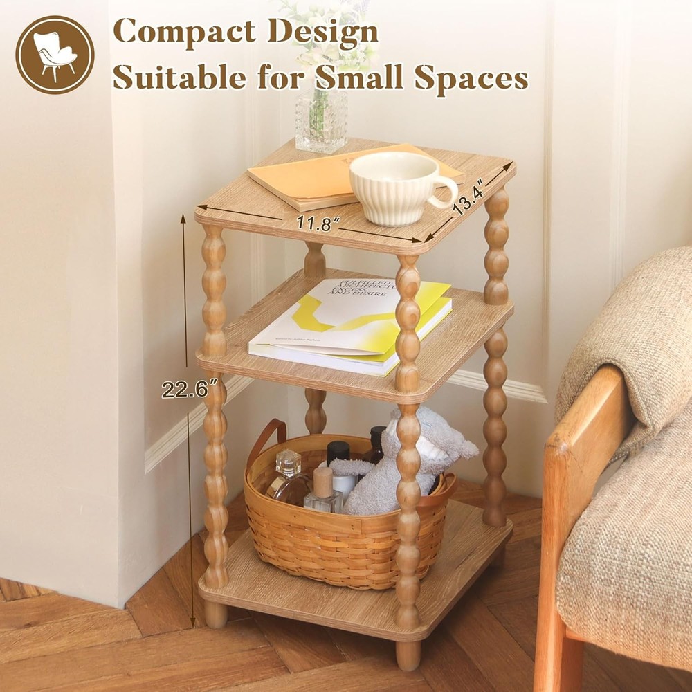 End Table Modern Side Table W/ 3 Tier Open Shelf Small Table Bed Side Tables