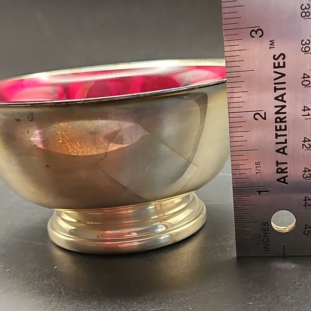 Vtg Gorham YC795 Silver Plated Bowl 4.5” Diameter With Ruby Red Glass Insert