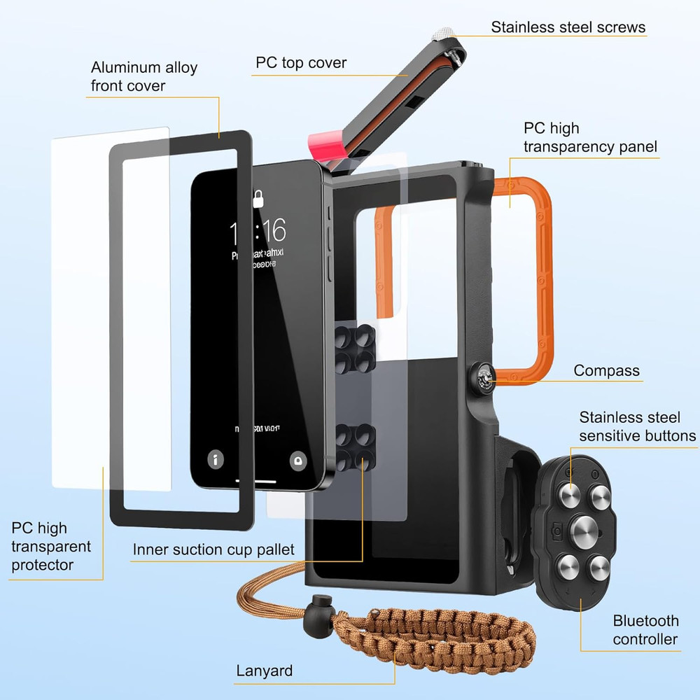 Universal Underwater Diving Phone Case with Bluetooth Controller, IP68 50FT Wate