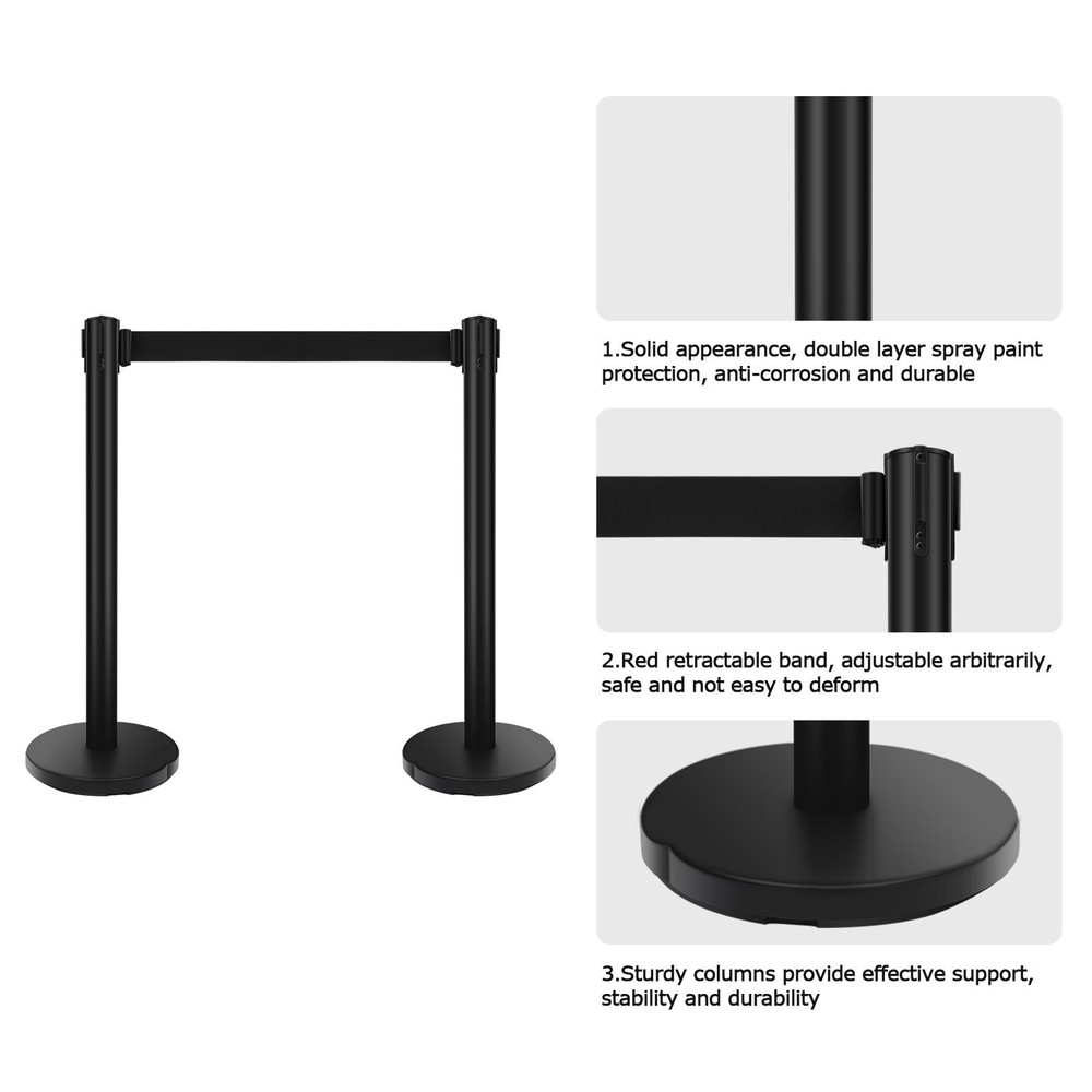6Pcs Crowd Control Barrier Queue Poles Black Durable Outdoor Stanchion Posts