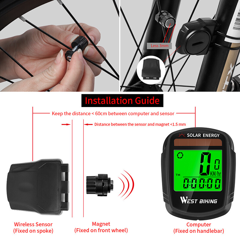 WEST BIKING Wireless Cycling Computer Waterproof Solar Energy Bicycle Computer