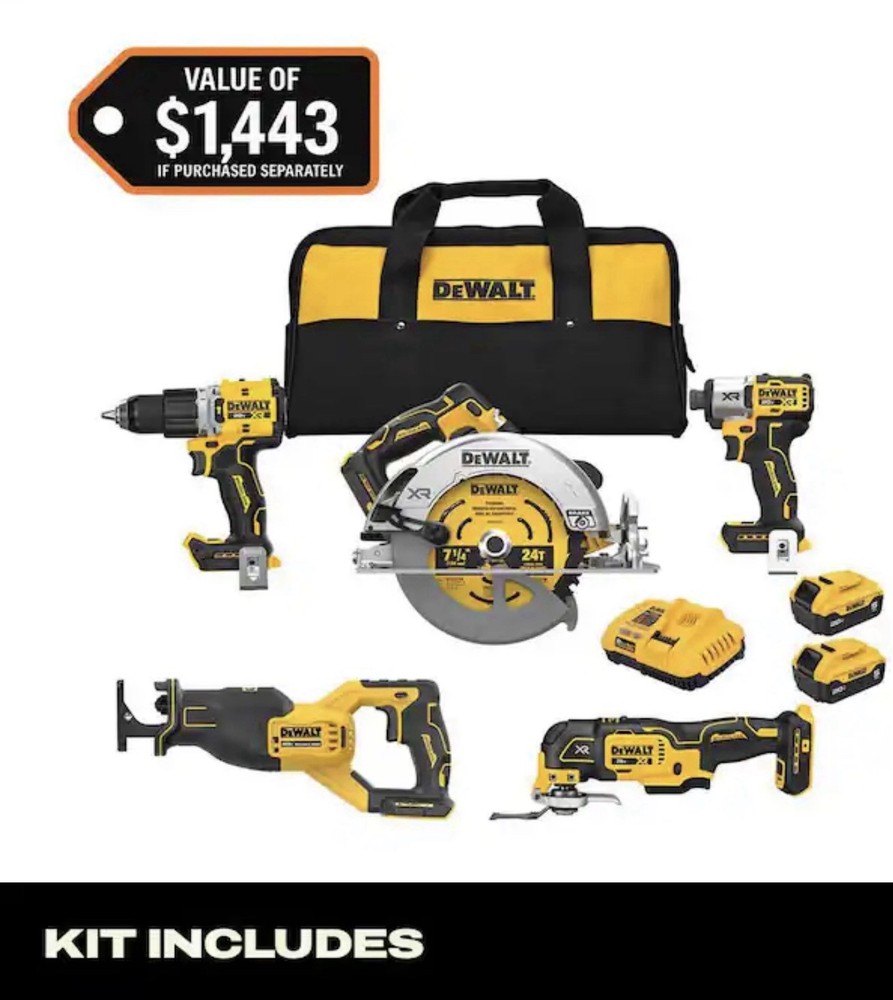 DEWALT 20V Lithium-Ion Cordless 5-Tool Combo Kit - DCK510P2