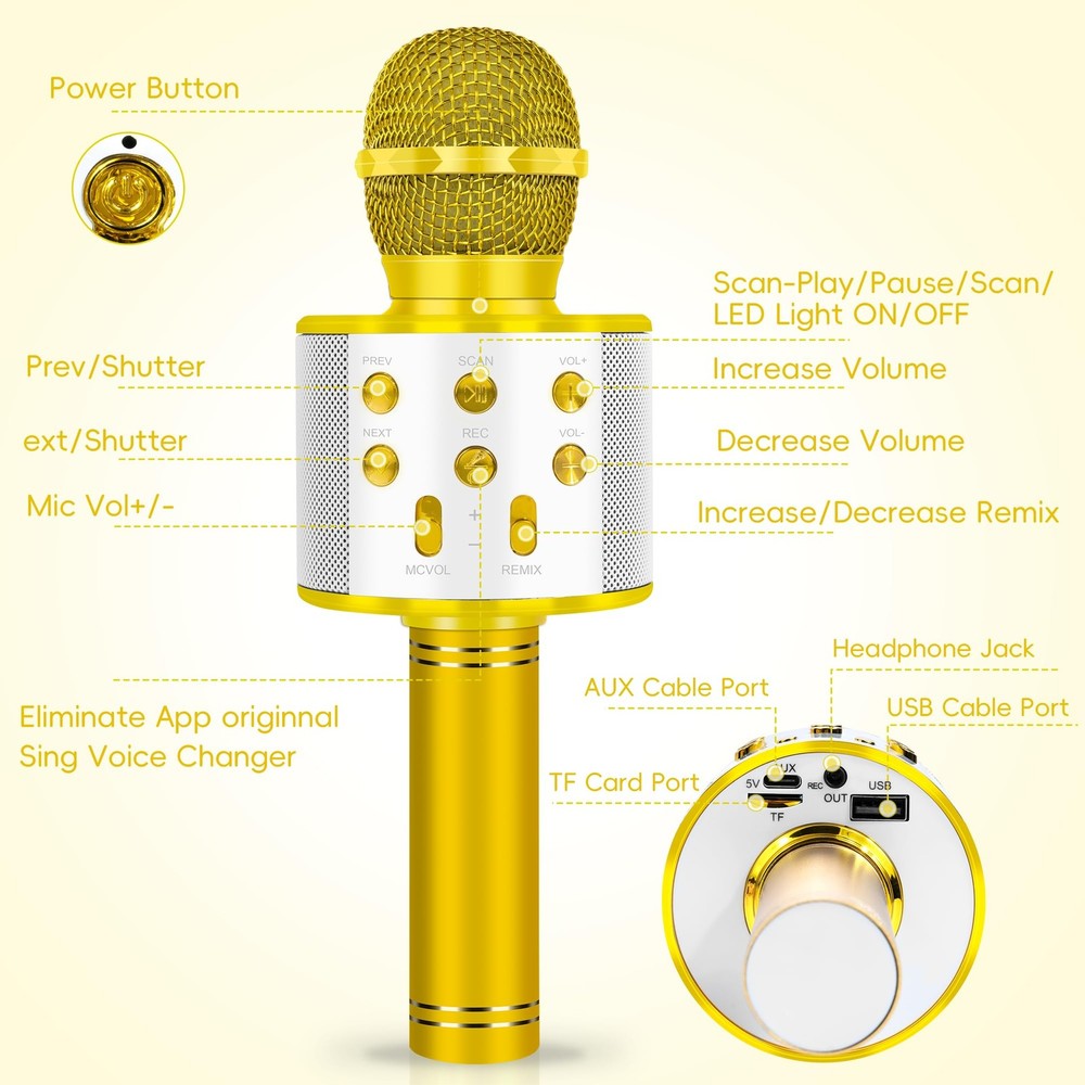 KIDWILL Wireless Bluetooth Karaoke Microphone for , 5-in-1 Portable Handheld ...