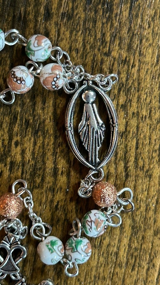 Catholic Prayer Beads Rosary 6mm Green Orange Porcelain Necklace Beads