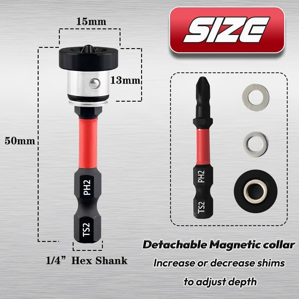 5pcs Drywall Screw Setter, Magnetic Positioning Screwdriver Bits PH2 Bits, 1/4"