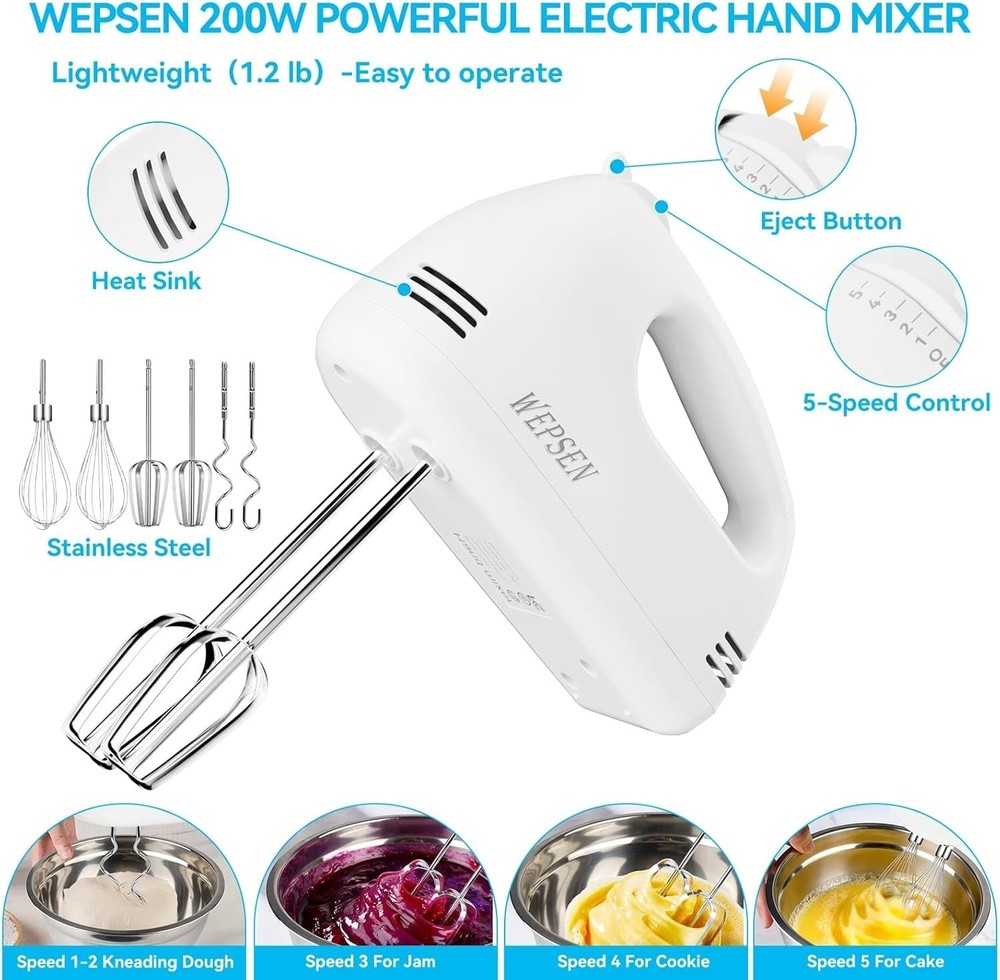 5-Speed Hand Mixer & 4 Nesting Bowls Set - Essential Kitchen Tools for Beginners